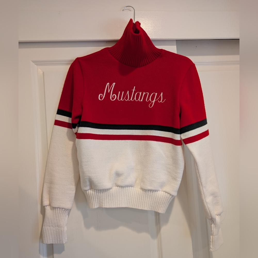 Vintage Red and White Women's Mustangs Cheer Sweater